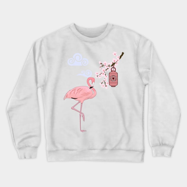 Japanese Cherry Blossom Festival Cute Flamingo Crewneck Sweatshirt by TammyWinandArt